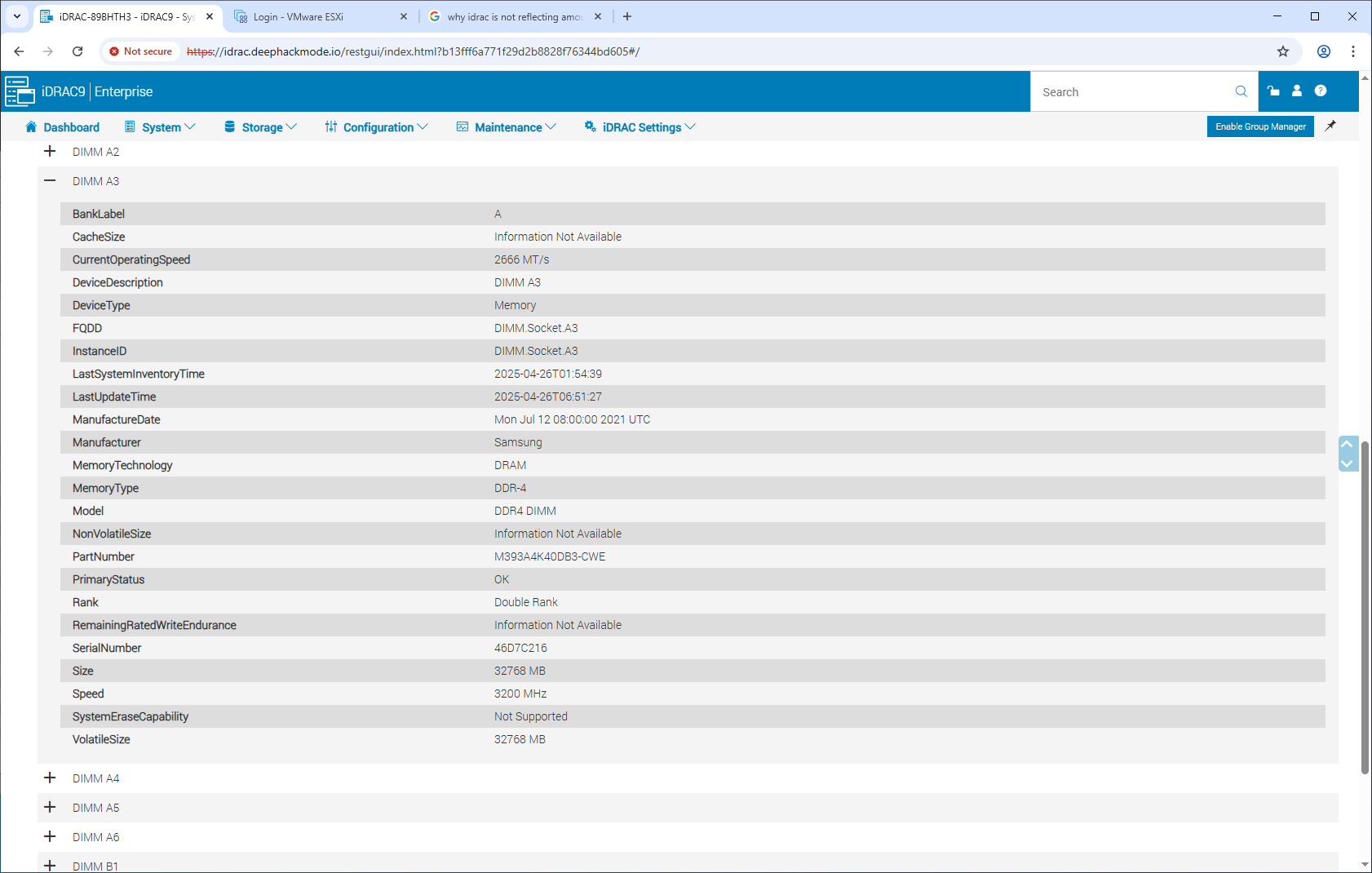Inventory DIMM details
