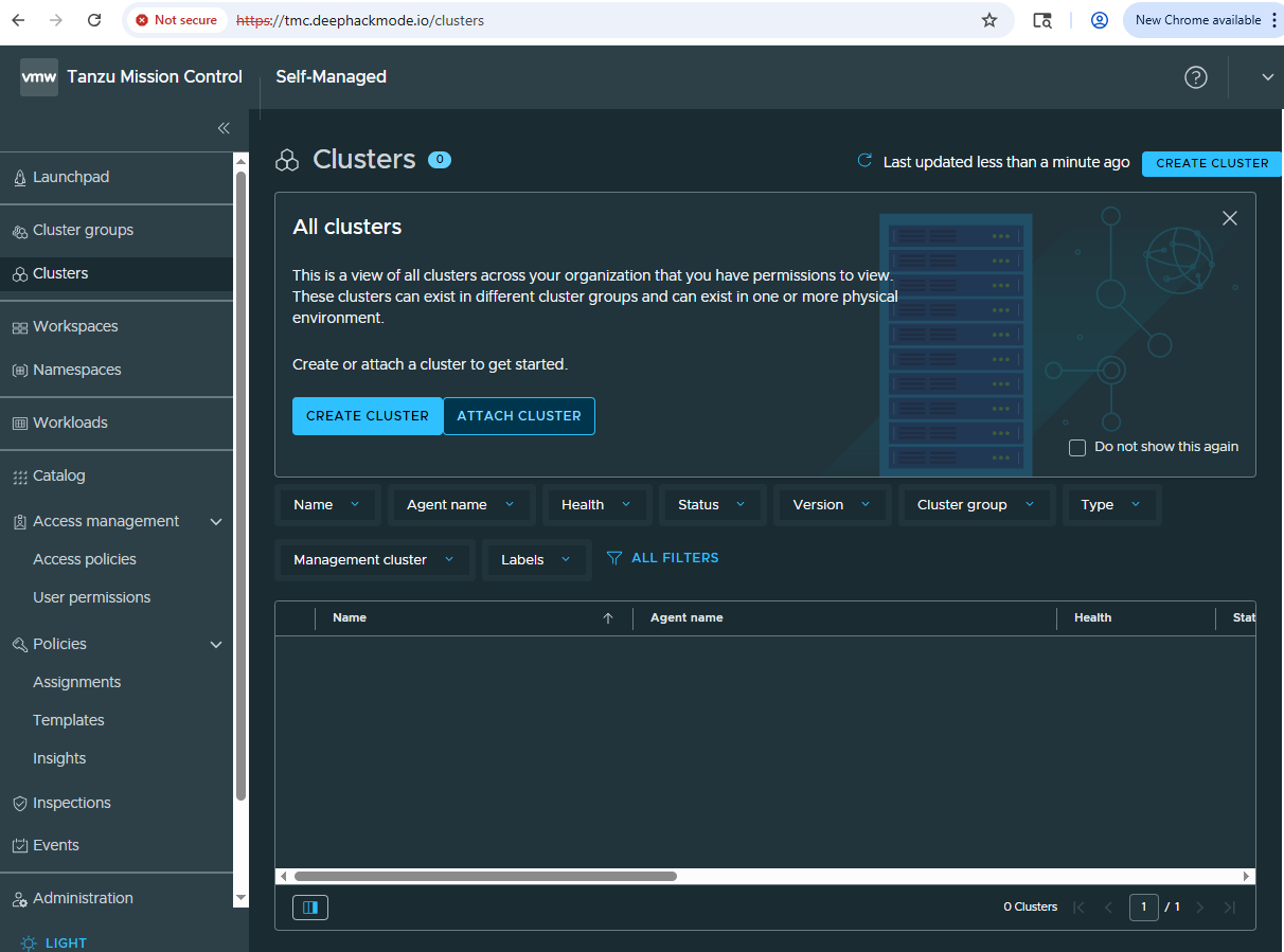 Empty Clusters page Empty Clusters page