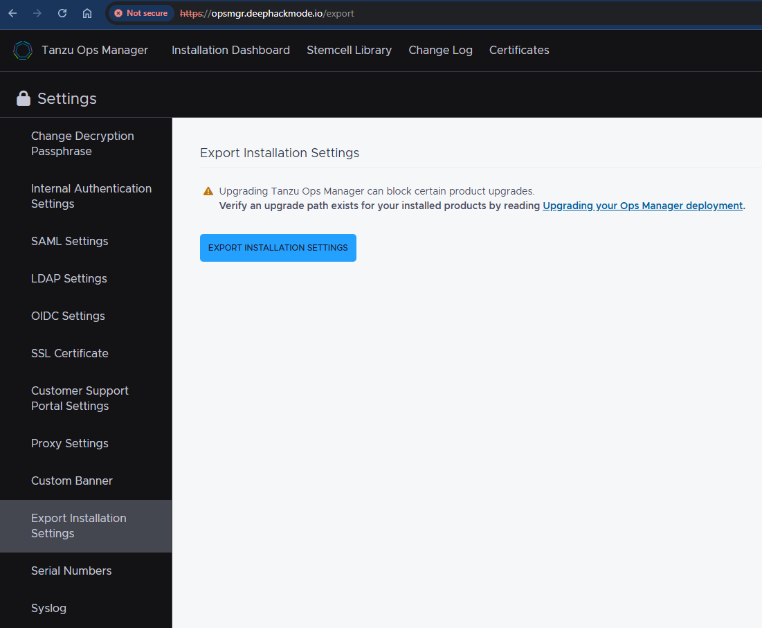 Export Installation Settings