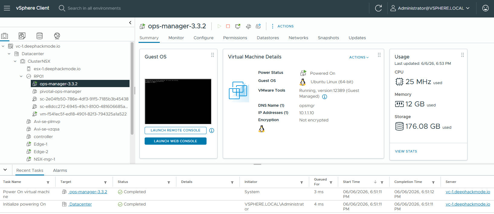 Ops Manager powered on
