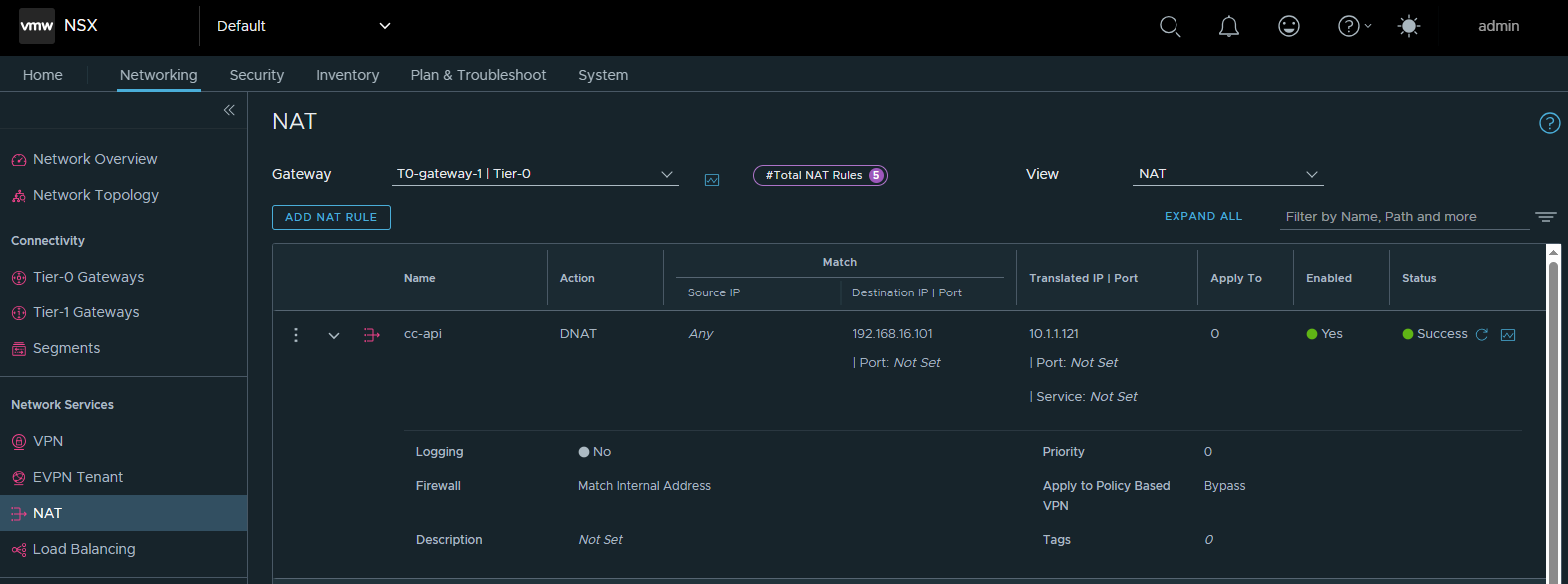 DNAT setup in NSX
